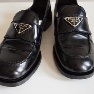 Prada Calfskin Logo Flat Loafers